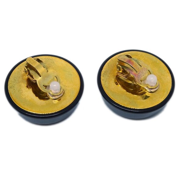 Chanel Button Earrings Clip-On Black Gold 28 191710 - Picture 3 of 4